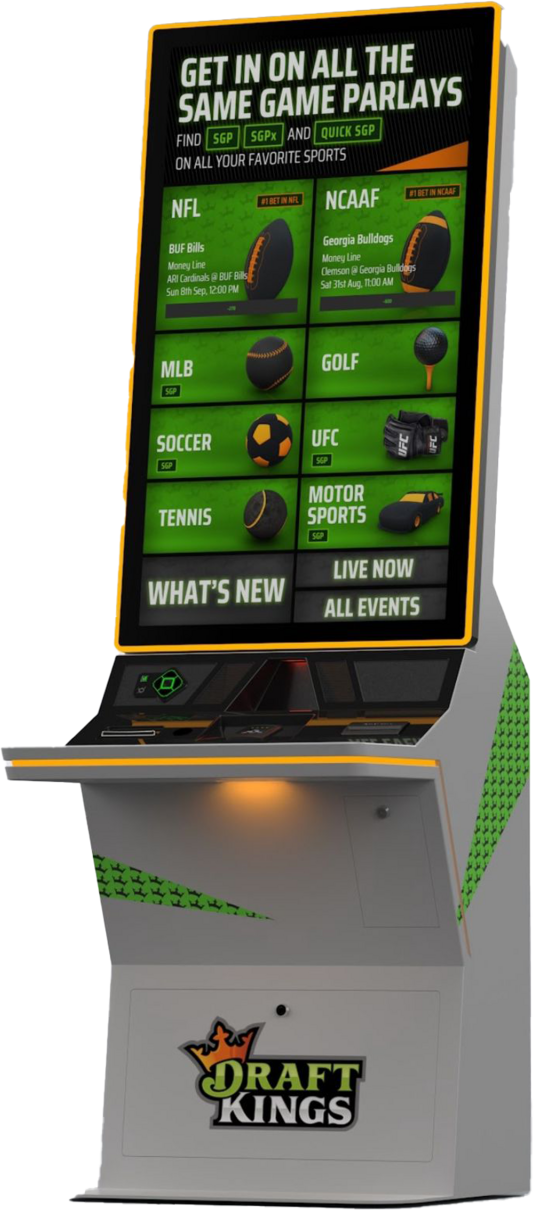 DraftKings-branded self-service sportsbook betting kiosk manufactured by Nevatronix