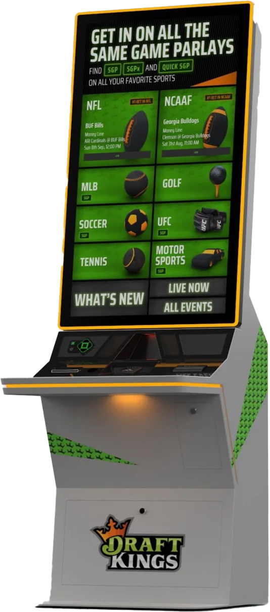 DraftKings-branded self-service sportsbook betting kiosk manufactured by Nevatronix
